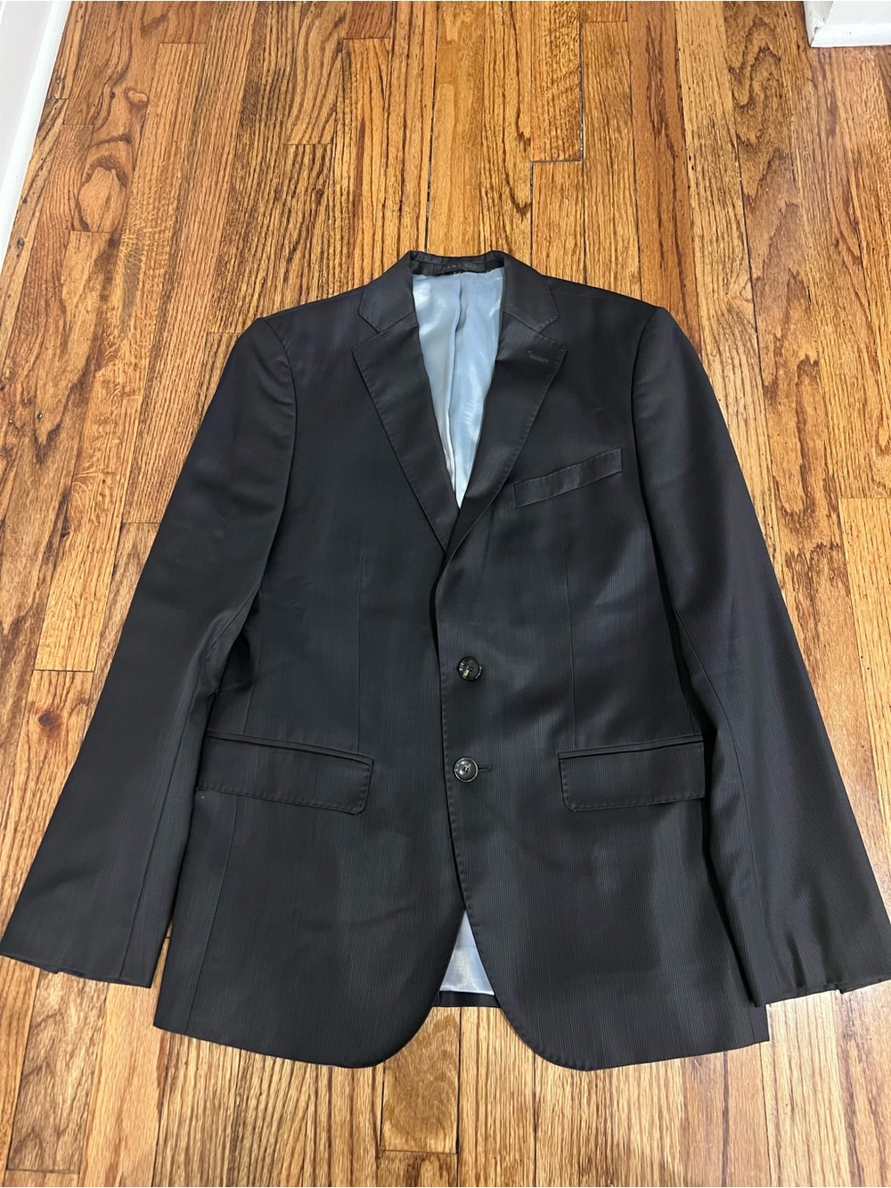 Zara Men’s Suit Jacket Blazer Coat Shiny Charcoal Grey Striped Size 36R